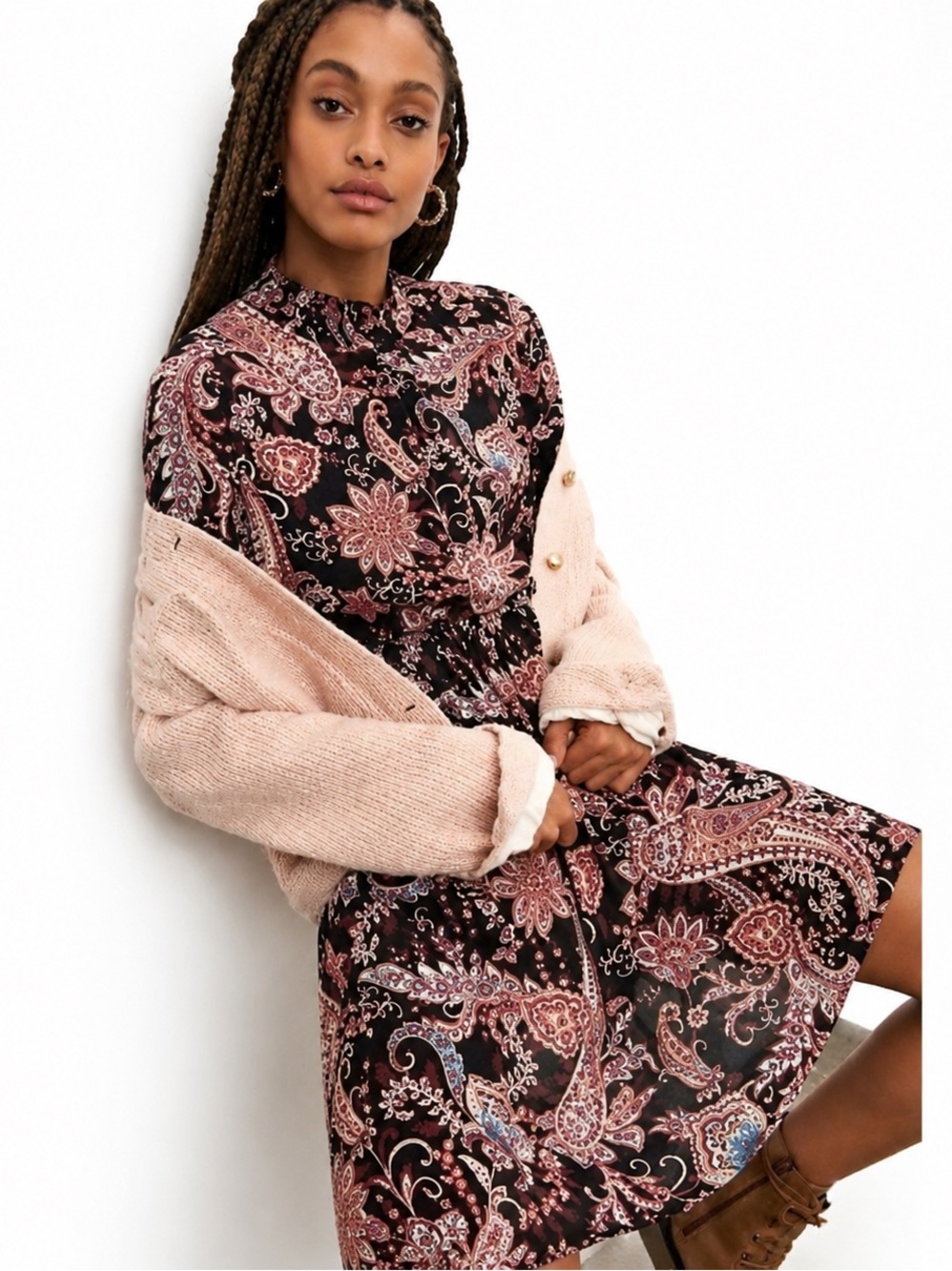 Anthropologie Smocked Neck Cady Paisley Tiered Tunic Dress XS
